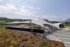 Saisonsegel über 2 Terrassenebenen, Restaurant, Hotel Weinegg, Grilan, Südtirol, 2017