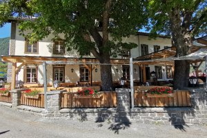 2 Bäume im Segel integriert, Gasthof Andreas Hofer, Umhausen, Österreich, 2019