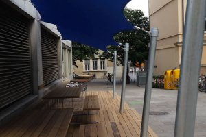 Spezialkonstruktion - Segel ohne Fundament Sietenansicht, Universität Bozen, Südtirol, 2014